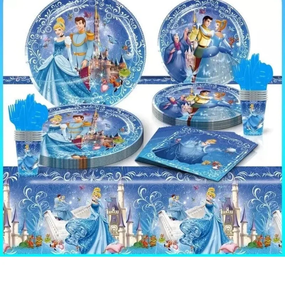 #3 - Disney Cinderella Birthday Party Supplies Plates/Napkins/Cups/Table Cloth